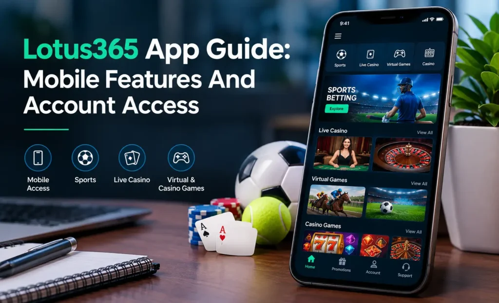 Lotus365 app guide showing mobile features and account access